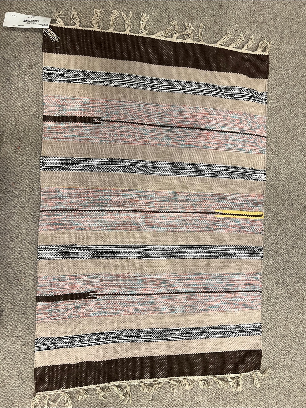 Handwoven Striped Woven Rug with Fringe - Neutral Pastel Accents
